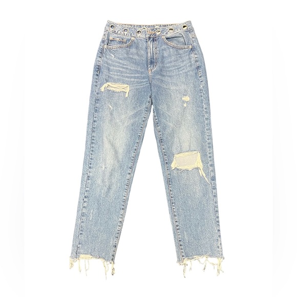 Garage Denim Distressed Blue Jeans w/Waist Round Cut Outs / Size: 3 (Juniors) - Picture 1 of 4